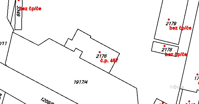 Holínské Předměstí 467, Jičín na parcele st. 2176 v KÚ Jičín, Katastrální mapa