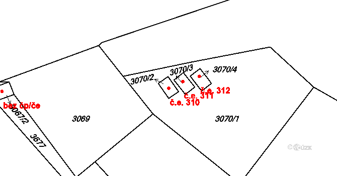 Buchlovice 310 na parcele st. 3070/2 v KÚ Buchlovice, Katastrální mapa