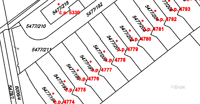 Jihlava 4778 na parcele st. 5477/200 v KÚ Jihlava, Katastrální mapa