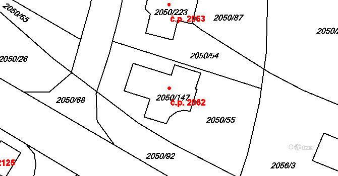 Pelhřimov 2062 na parcele st. 2050/147 v KÚ Pelhřimov, Katastrální mapa
