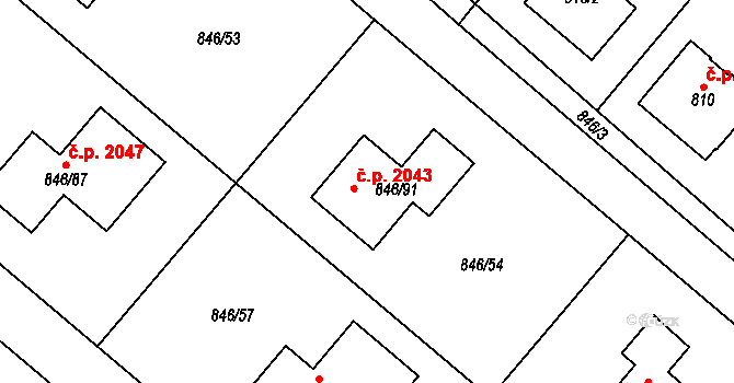 Černošice 2043 na parcele st. 846/91 v KÚ Černošice, Katastrální mapa