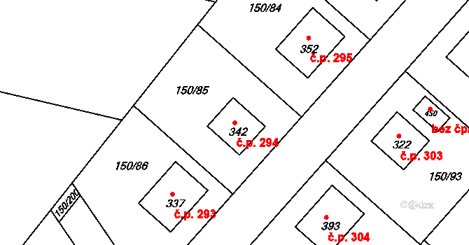 Mratín 294 na parcele st. 342 v KÚ Mratín, Katastrální mapa