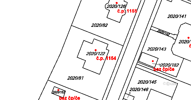 Holice 1154 na parcele st. 2020/122 v KÚ Holice v Čechách, Katastrální mapa