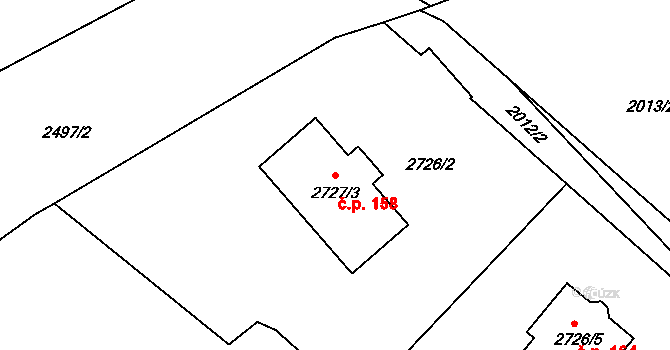 Černovice 158 na parcele st. 2727/3 v KÚ Černovice u Chomutova, Katastrální mapa