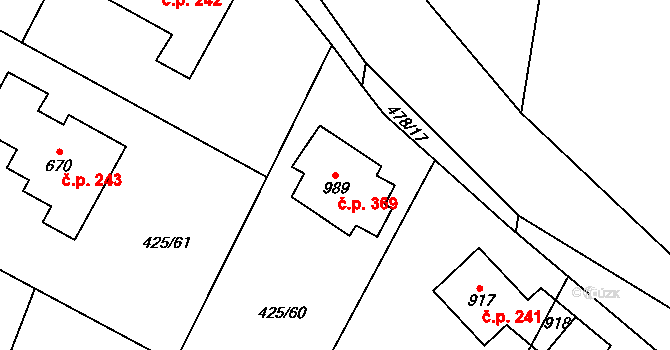 Ohrobec 369 na parcele st. 989 v KÚ Ohrobec, Katastrální mapa