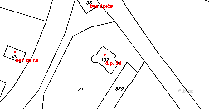 Miletice 31, Černuc na parcele st. 137 v KÚ Miletice u Velvar, Katastrální mapa