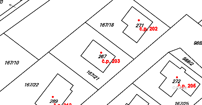Kovanice 203 na parcele st. 267 v KÚ Kovanice, Katastrální mapa