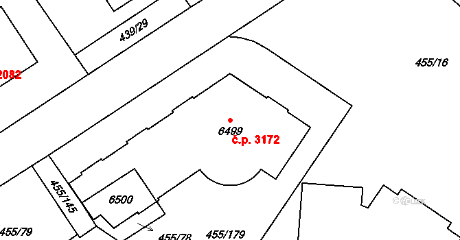 Zábřeh 3172, Ostrava na parcele st. 6499 v KÚ Zábřeh nad Odrou, Katastrální mapa