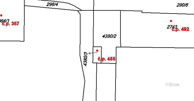 Pražské Předměstí 455, Písek na parcele st. 4380/2 v KÚ Písek, Katastrální mapa