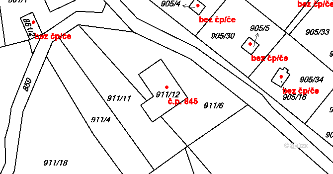 Liberec XII-Staré Pavlovice 845, Liberec na parcele st. 911/12 v KÚ Staré Pavlovice, Katastrální mapa