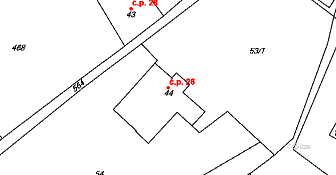 Lipnice 26, Dvůr Králové nad Labem na parcele st. 44 v KÚ Lipnice u Dvora Králové, Katastrální mapa