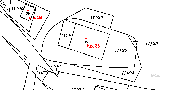 Divišovice 33, Dešenice na parcele st. 38 v KÚ Divišovice u Děpoltic, Katastrální mapa