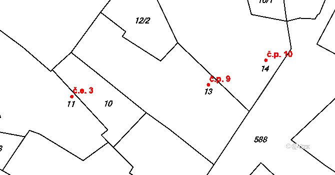 Broumovice 9, Neustupov na parcele st. 13 v KÚ Broumovice, Katastrální mapa