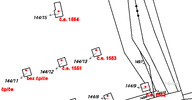 Červený Hrádek 1553, Jirkov na parcele st. 144/13 v KÚ Červený Hrádek u Jirkova, Katastrální mapa