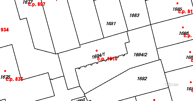 Veveří 1010, Brno na parcele st. 1694/1 v KÚ Veveří, Katastrální mapa