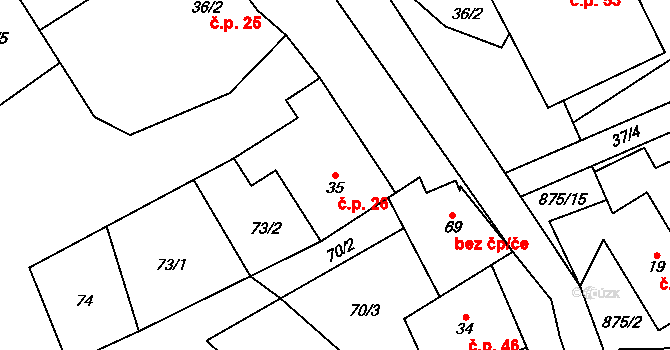 Sedliště 26, Jimramov na parcele st. 35 v KÚ Sedliště u Jimramova, Katastrální mapa