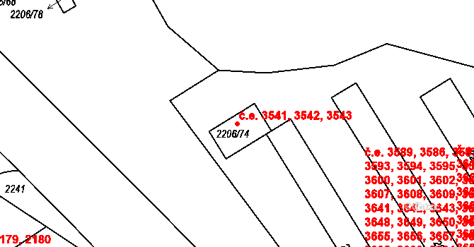 Ústí nad Labem-centrum 3541,3542,3543, Ústí nad Labem na parcele st. 2206/74 v KÚ Ústí nad Labem, Katastrální mapa