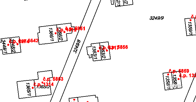Zlín 1317 na parcele st. 1363/1 v KÚ Zlín, Katastrální mapa