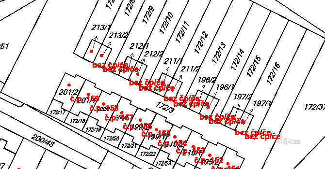 Katusice 42173540 na parcele st. 211/1 v KÚ Katusice, Katastrální mapa
