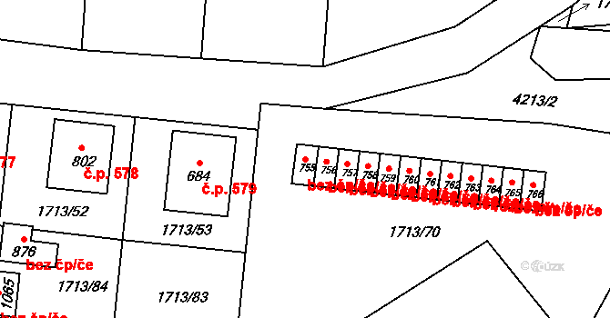Lomnice nad Lužnicí 42862540 na parcele st. 755 v KÚ Lomnice nad Lužnicí, Katastrální mapa