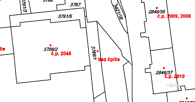 Sokolov 44389540 na parcele st. 3786/1 v KÚ Sokolov, Katastrální mapa