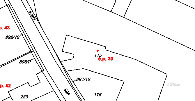 Suché Lazce 30, Opava na parcele st. 115 v KÚ Suché Lazce, Katastrální mapa