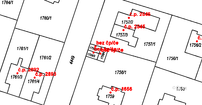 Teplice 45124540 na parcele st. 1758/4 v KÚ Teplice, Katastrální mapa