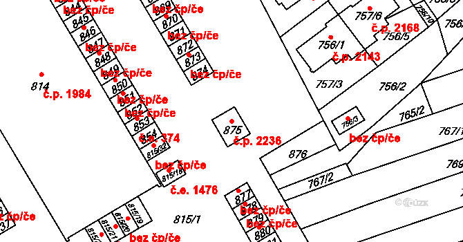 Řečkovice 2236, Brno na parcele st. 875 v KÚ Řečkovice, Katastrální mapa