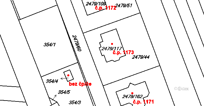 Třemošná 1173 na parcele st. 2479/117 v KÚ Třemošná, Katastrální mapa