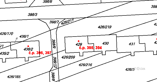Kaznějov 394,395 na parcele st. 429 v KÚ Kaznějov, Katastrální mapa