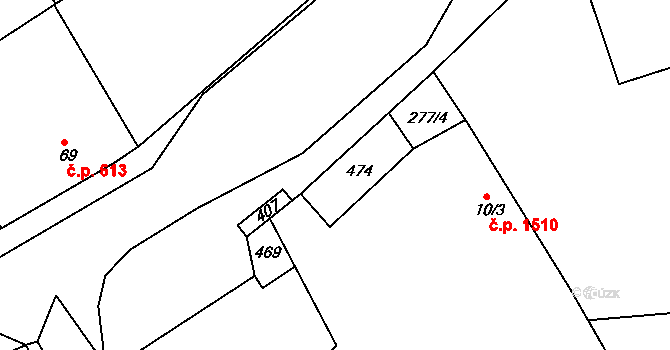 Rudná 827 na parcele st. 10/2 v KÚ Hořelice, Katastrální mapa