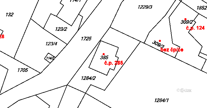 Lipová 285 na parcele st. 385 v KÚ Lipová u Šluknova, Katastrální mapa