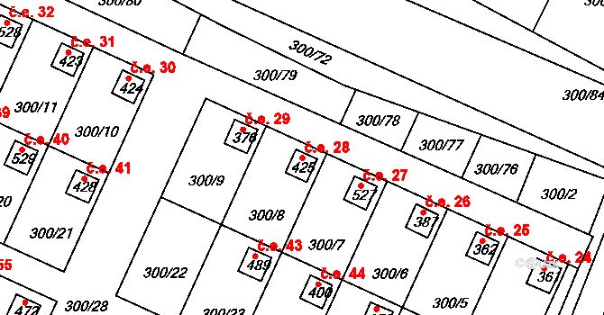 Hrádek 28 na parcele st. 425 v KÚ Hrádek u Rokycan, Katastrální mapa