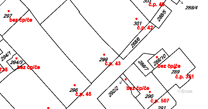 Jedovnice 43 na parcele st. 299 v KÚ Jedovnice, Katastrální mapa
