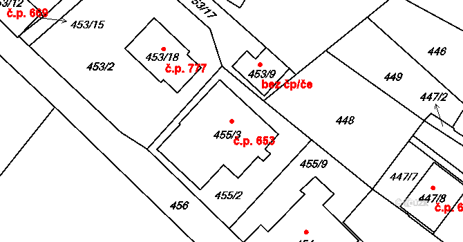 Jedovnice 653 na parcele st. 455/3 v KÚ Jedovnice, Katastrální mapa