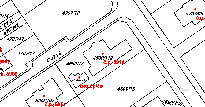 Chomutov 5914 na parcele st. 4699/112 v KÚ Chomutov I, Katastrální mapa