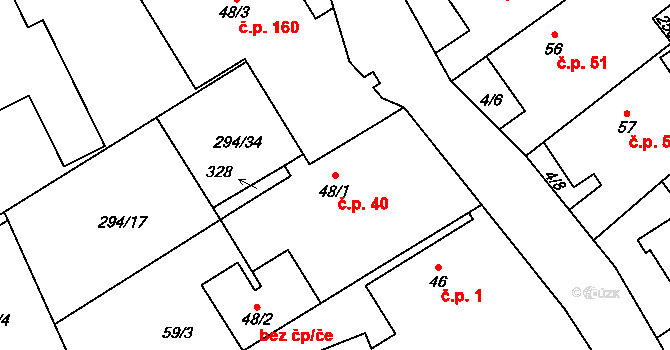 Kolšov 40 na parcele st. 48/1 v KÚ Kolšov, Katastrální mapa