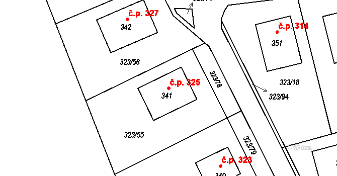 Čakovičky 325 na parcele st. 341 v KÚ Čakovičky, Katastrální mapa