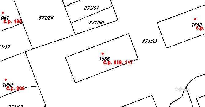 Latrán 117,118, Český Krumlov na parcele st. 1666 v KÚ Český Krumlov, Katastrální mapa