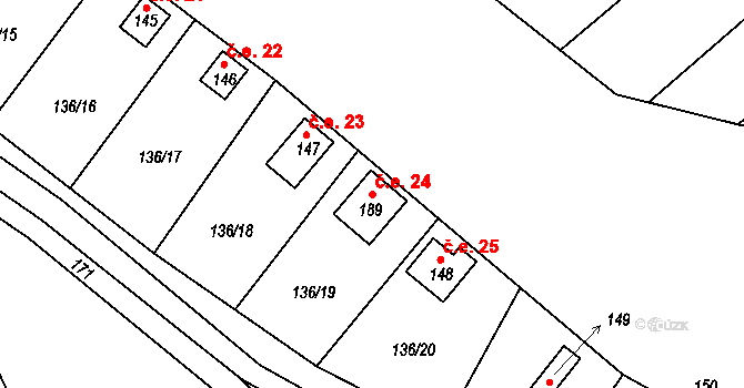 Lidmaň 24 na parcele st. 189 v KÚ Lidmaň, Katastrální mapa