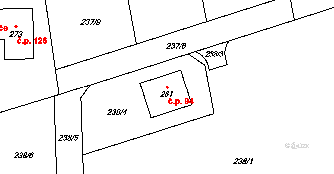 Počaply 94, Sezemice na parcele st. 261 v KÚ Počaply nad Loučnou, Katastrální mapa