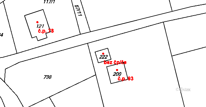 Černava 91306540 na parcele st. 222 v KÚ Rájec u Černavy, Katastrální mapa