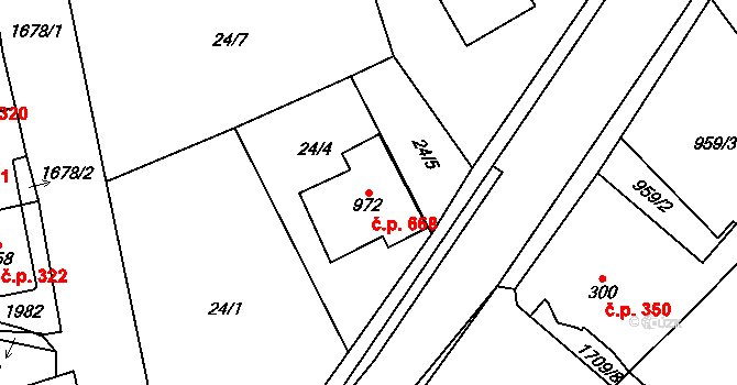 Přibyslav 668 na parcele st. 972 v KÚ Přibyslav, Katastrální mapa