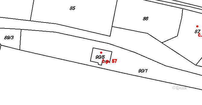 Velká Javorská 57, Žandov na parcele st. 90/5 v KÚ Velká Javorská, Katastrální mapa