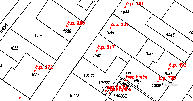 Lednice 217 na parcele st. 1047 v KÚ Lednice na Moravě, Katastrální mapa