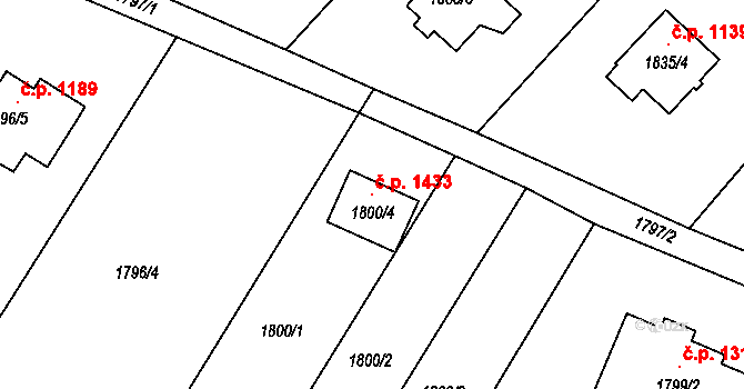 Vratimov 1433 na parcele st. 1800/4 v KÚ Vratimov, Katastrální mapa