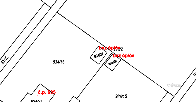 Ostrava 101771541 na parcele st. 934/27 v KÚ Nová Bělá, Katastrální mapa