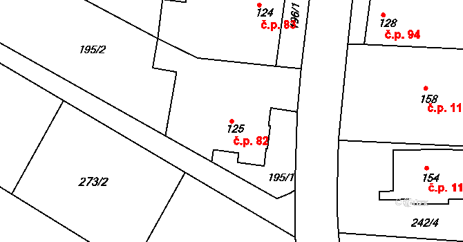 Tučapy 82, Holešov na parcele st. 125 v KÚ Tučapy u Holešova, Katastrální mapa