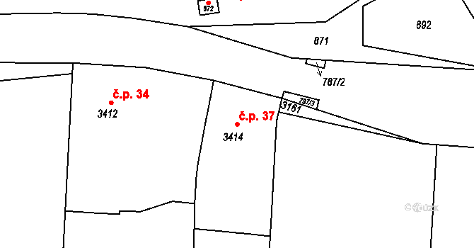 Dlouhá Ves 37, Vrchoslavice na parcele st. 3414 v KÚ Vrchoslavice, Katastrální mapa