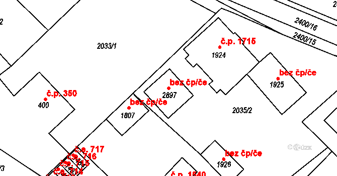 Tišnov 107184541 na parcele st. 2897 v KÚ Tišnov, Katastrální mapa